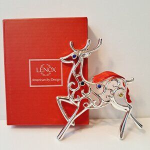 Lenox Sparkle And Scroll Multi-Crystal REINDEER Silverplate Christmas Ornament